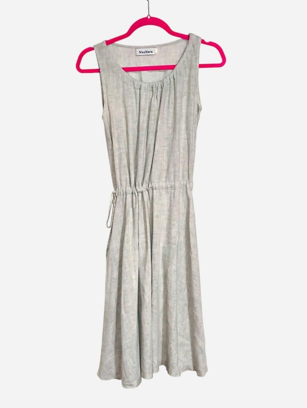 MaxMara Light Gray Sleeveless Drawstring Waist Maxi Dress